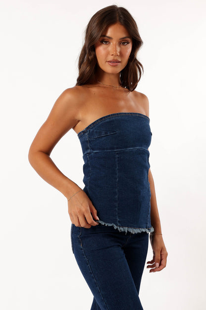 Carrie Strapless Denim Top - Dark Denim