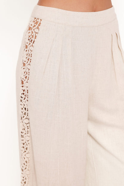 Arles Wide Leg Pants - Beige Lace