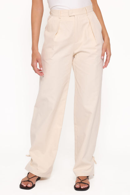 Asher Tie Detail Tapered Leg Pants - Cream