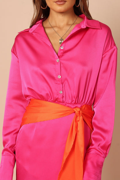 Austin Colourblock Wrap Dress - Pink/Orange
