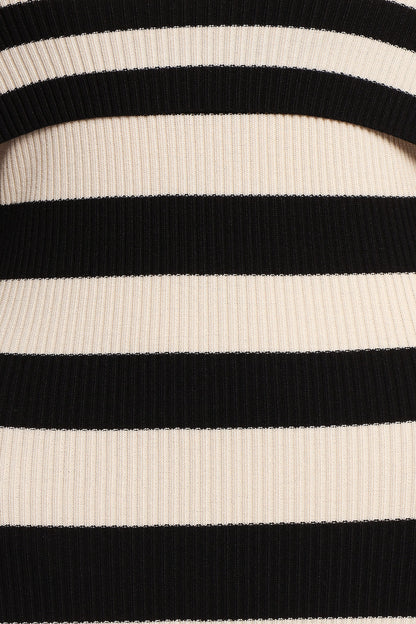 Banks Off Shoulder Knit Dress - Black Cream Stripe