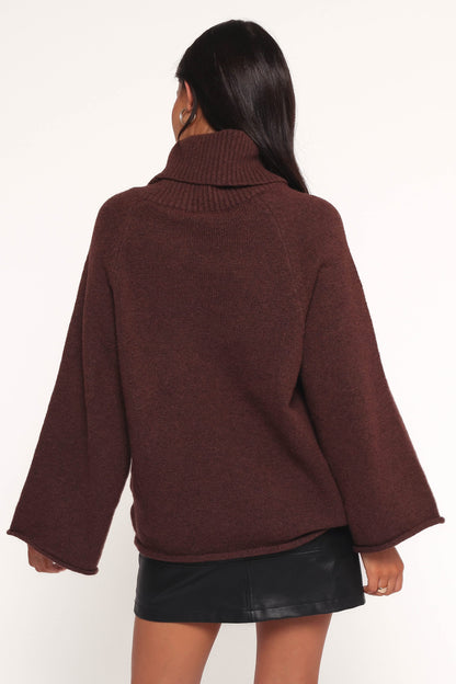 Bindy Cowlneck Knit Sweater - Brown