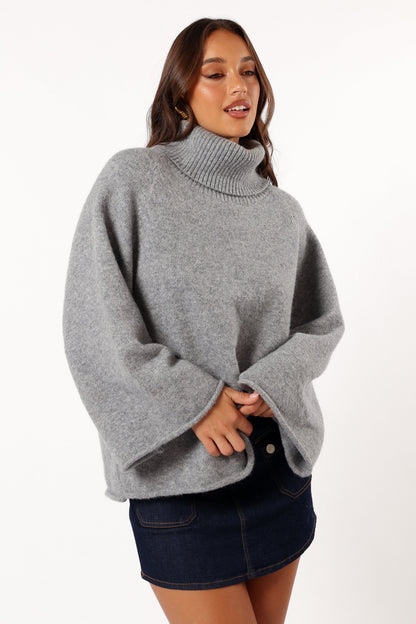 Bindy Cowlneck Knit Sweater - Grey Marle