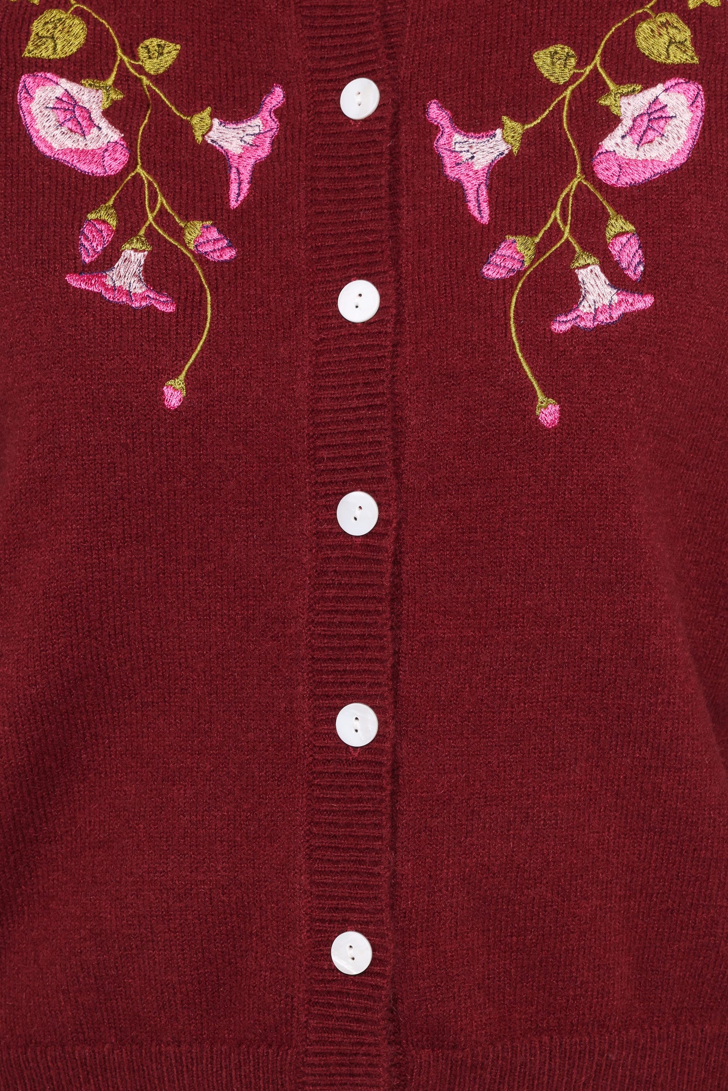 Brittany Placed Embroidery Flower Cardigan - Burgundy