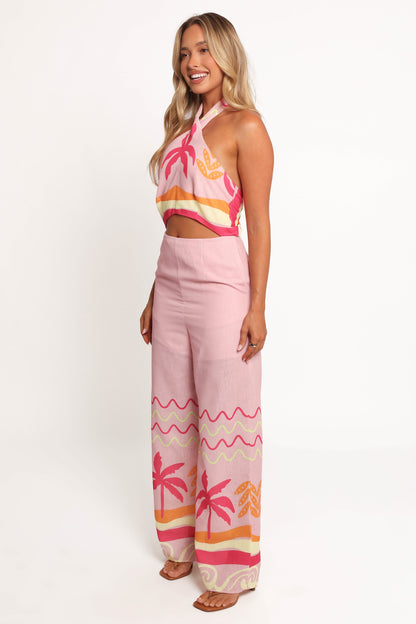 Aryn Halterneck Jumpsuit - Pink Palm