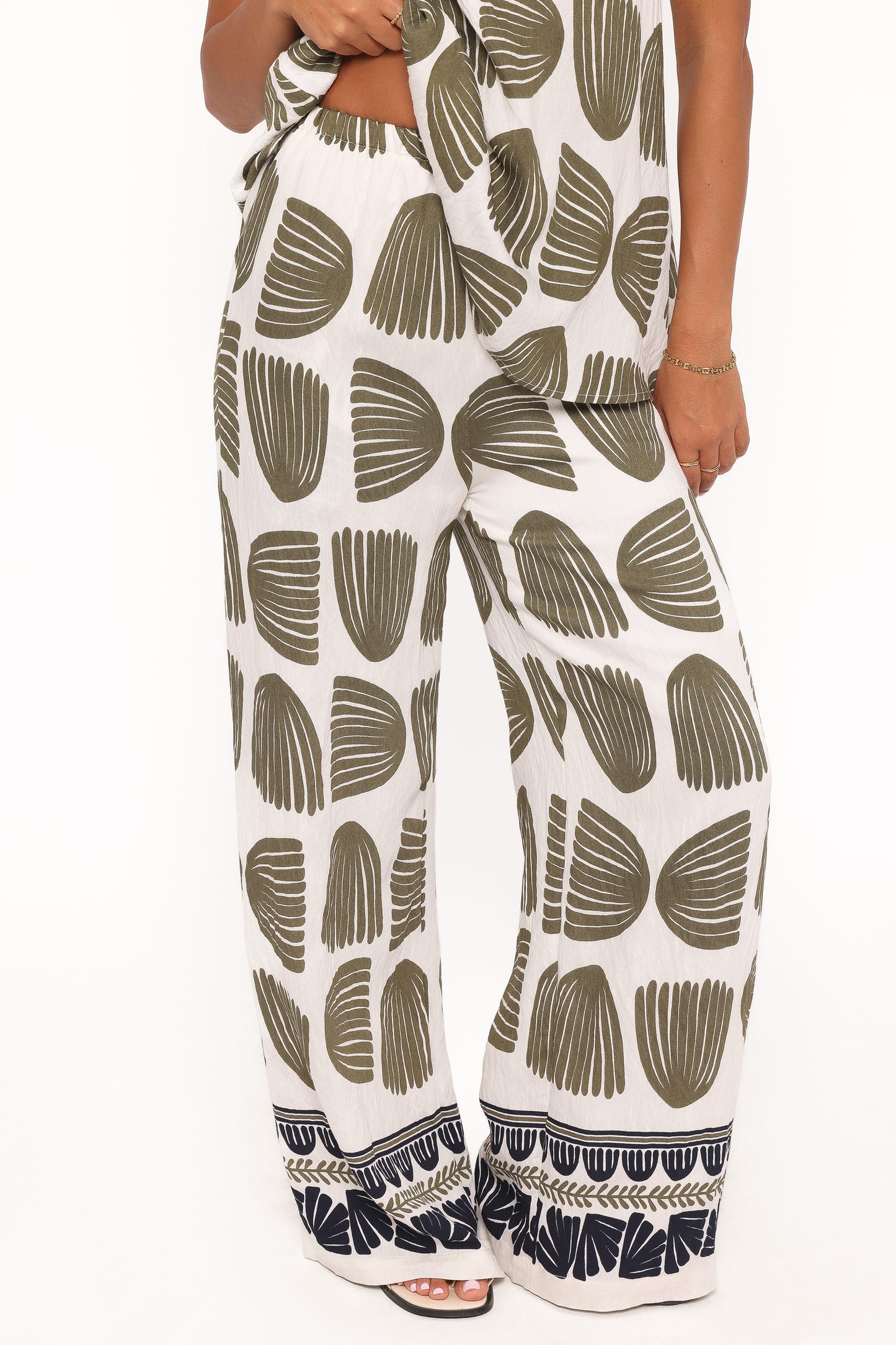 Brianna Pant Set - Green Palm Print