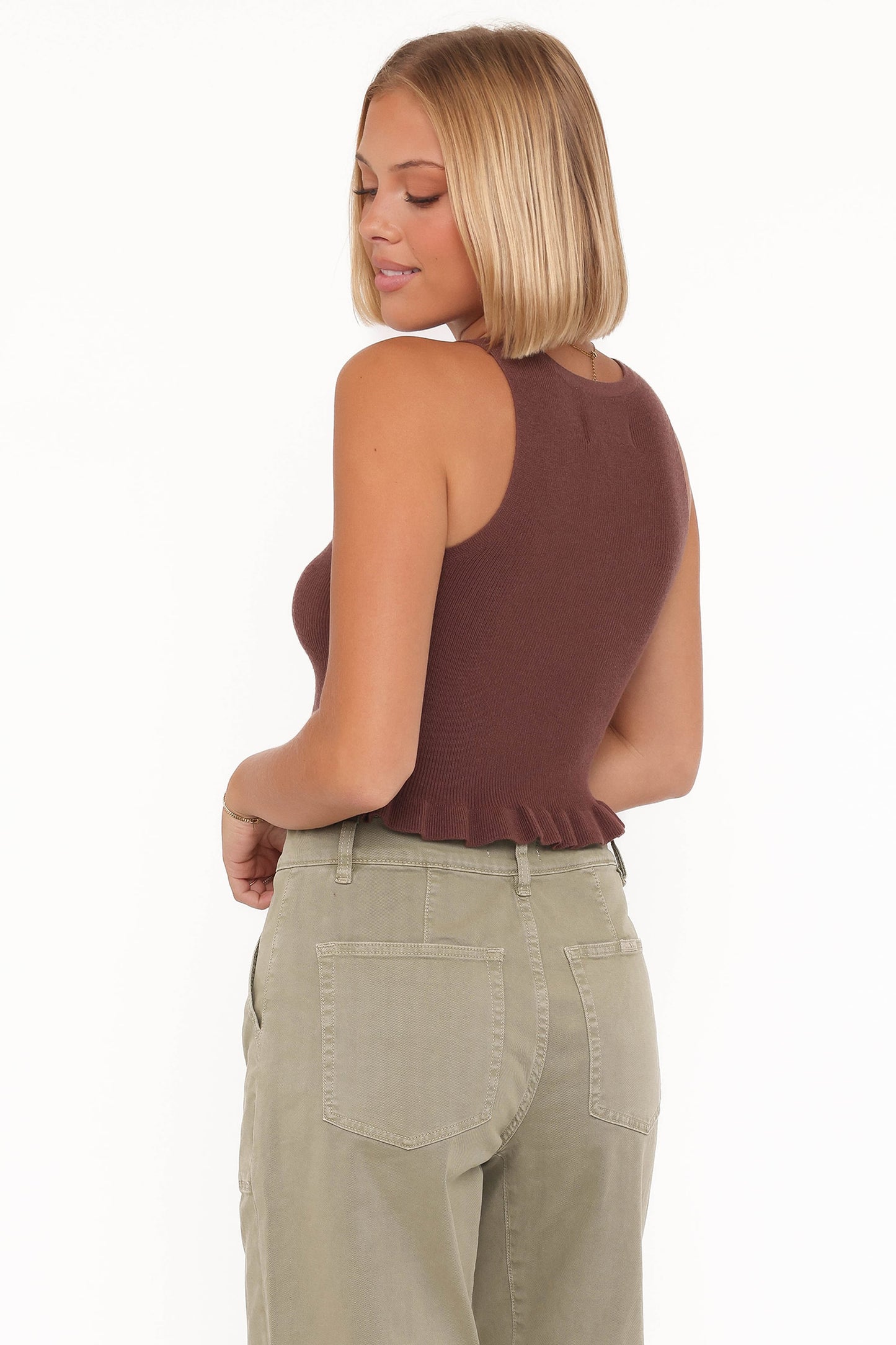 Berenice Ruffle Hem Knitted Top - Brown