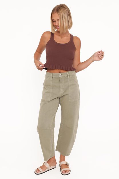 Berenice Ruffle Hem Knitted Top - Brown