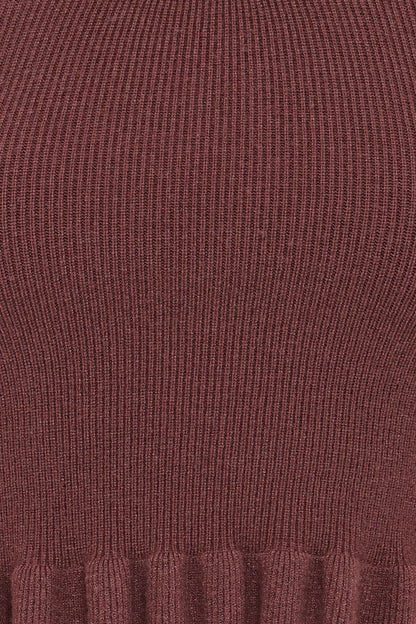 Berenice Ruffle Hem Knitted Top - Brown