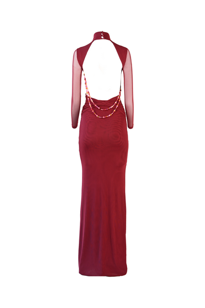 Salome Beaded Dress — Merlot